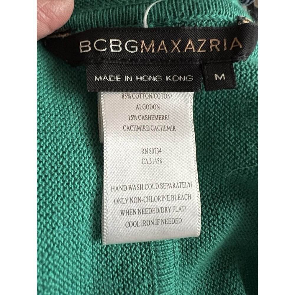Vintage Y2K BCBG MaxAzria green shawl open cardigan M cotton cashmere - Picture 4 of 8